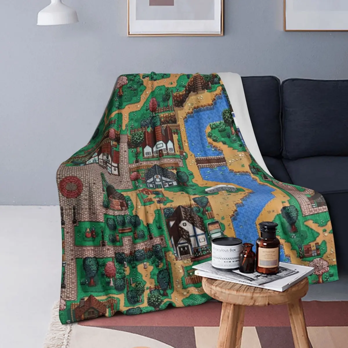 

Stardew Valley Town Map Blanket Soft Warm Flannel Throw Blanket Cover for Bed Living room Picnic Travel Home Couch