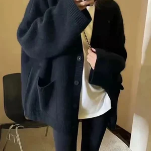 Turuncu, tatlı, klasik o-boyun moda tek göğüslü hırka kadın sonbahar Kore şık örgü düz renk gevşek hırka kadın İlk 10 satış-hırka-turuncu no. 10