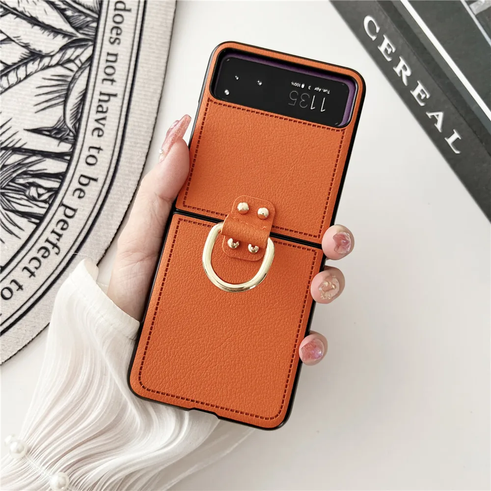 Fashion Ring Anti Drop Leather Case For Motorola Razr 40ultra Case Razr 50ultra Cover Razr40 Capa Z Flip4 Flip3 Flip5 Z Flip6