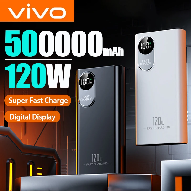 VIVO 500000 мАч Power Bank большой емкости 120 Вт сверхбыстрая зарядка с портативным цифровым дисплеем для различных телефонов
