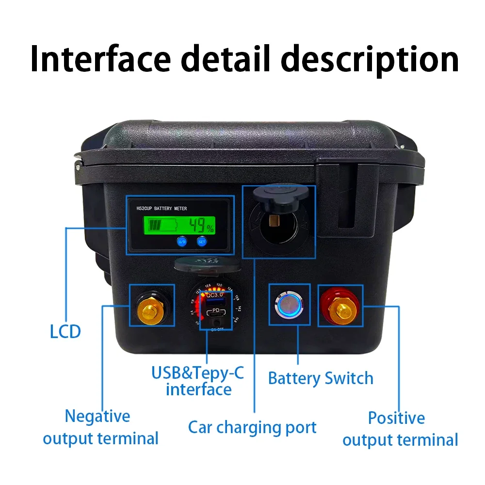 Grade A LiFePO4 portable lithium battery 12V 100Ah (with Smart BMS) for Marine propeller/Lamp/Mobile phone charging