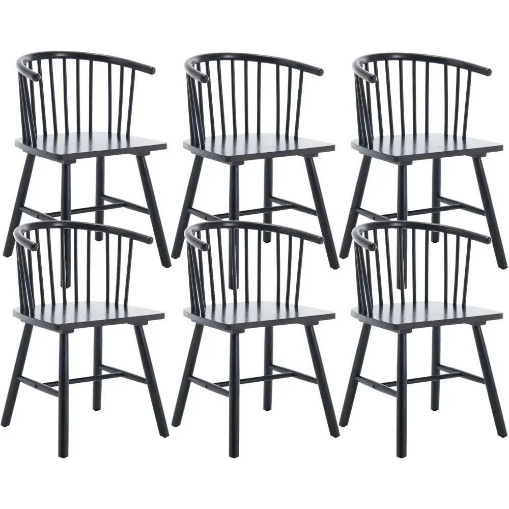 Dining Chair Set of 6 with Arms, Curve Back, Farmhouse Spindle Back Wood Windsor Chairs, Mid Century Modern Dining Chair