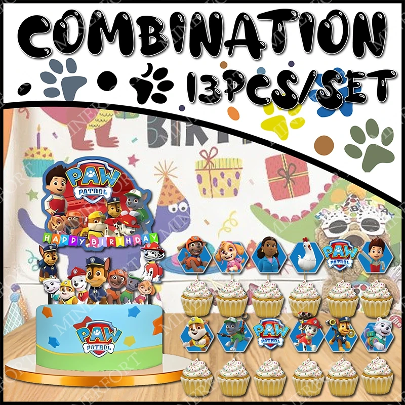 Decoración para Fiesta de Cumpleaños Infantil, Temática de Patrulla Canina, con Adorno para Pastel, Combinación de Cupcakes, Tarjeta de Chase, para Niños y Niñas, Decoración para Baby Shower
