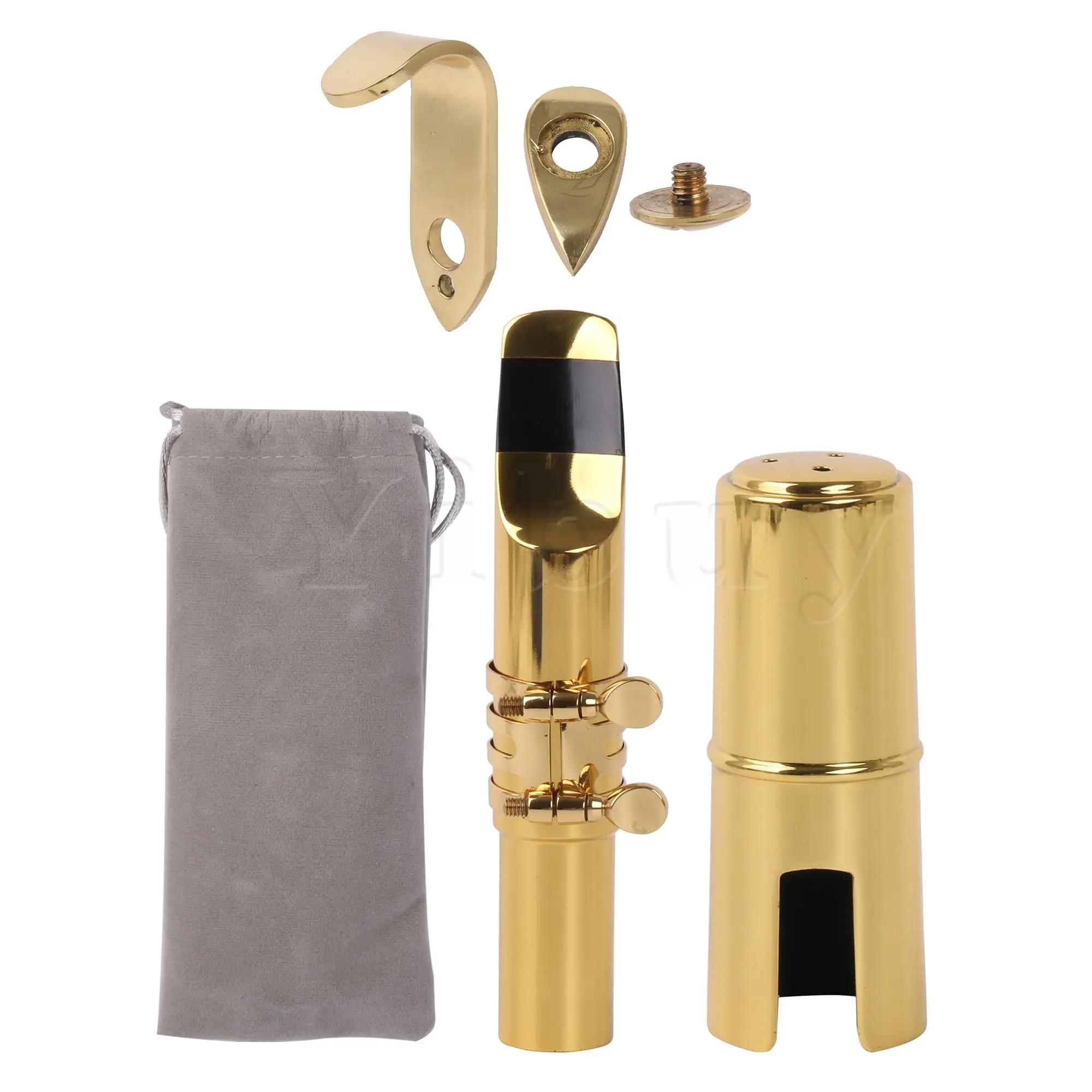 

Yibuy Gold Baritone Sax Mouthpiece 6# Clamp for Music Lover w/ Thumb Hook Rest