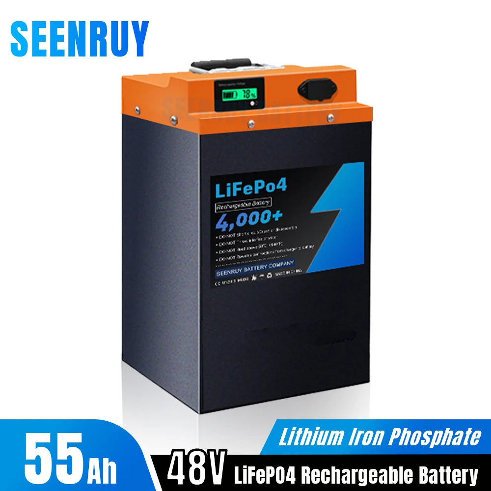 48V 55Ah Lifepo4 Battery Pack Built-in 50A Bluetooth BMS Grade A Cell for 2000w Motor Electric motorcycle Rickshaw with Charger