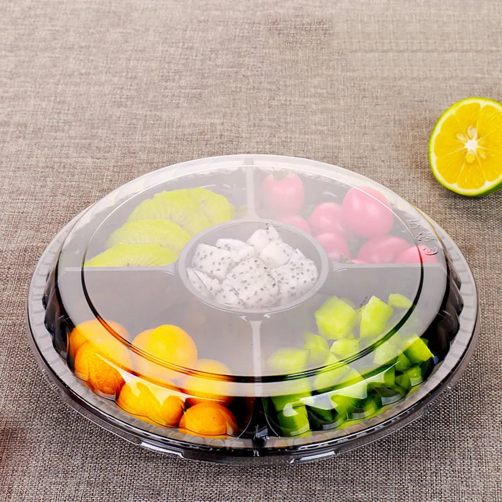 

10PCS Disposable 5 Compartment Food Storage Containers Round Plastic Salad Fruits Box with Lids disposable fruit box