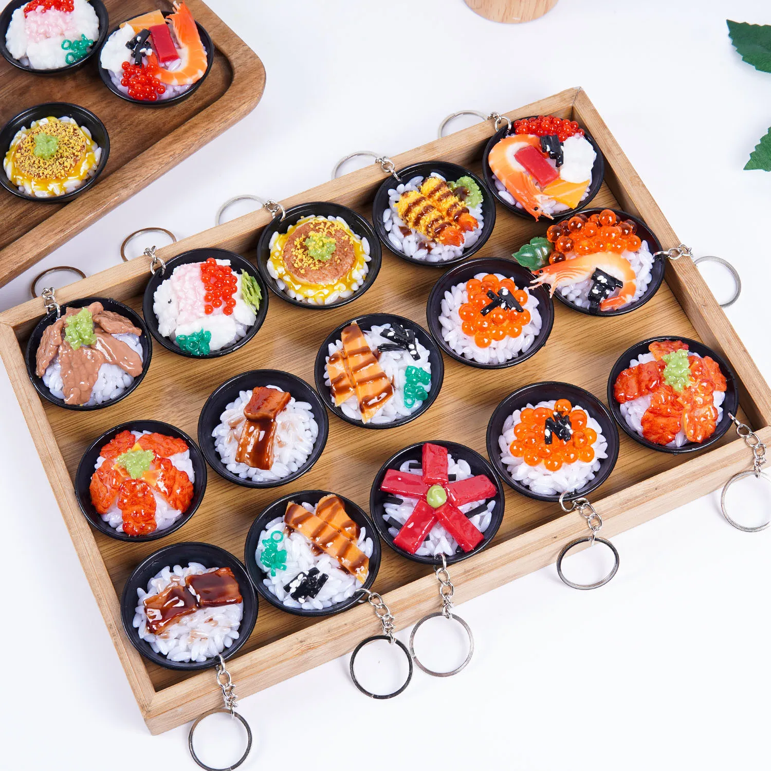 15Pcs/set Simulated Sushi Keychain, Cute Sashimi Seafood Rice Bowl Pendant Keyring For Men Women Bag Purse Charm
