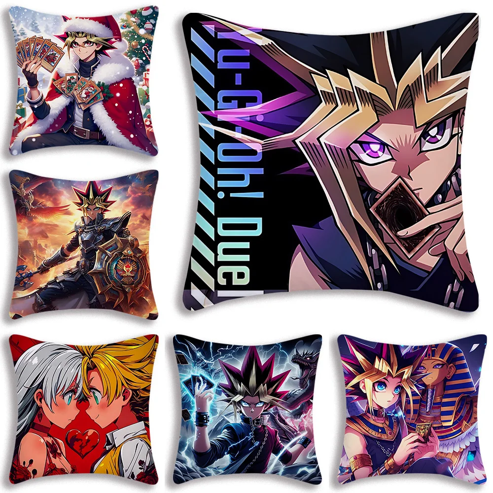 

Yu-Gi-Oh Pharaoh Atem Yami Yugi Pillow Covers Cartoon Sofa Decorative Home Double-sided Printing Short Plush Cute Cushion Cover