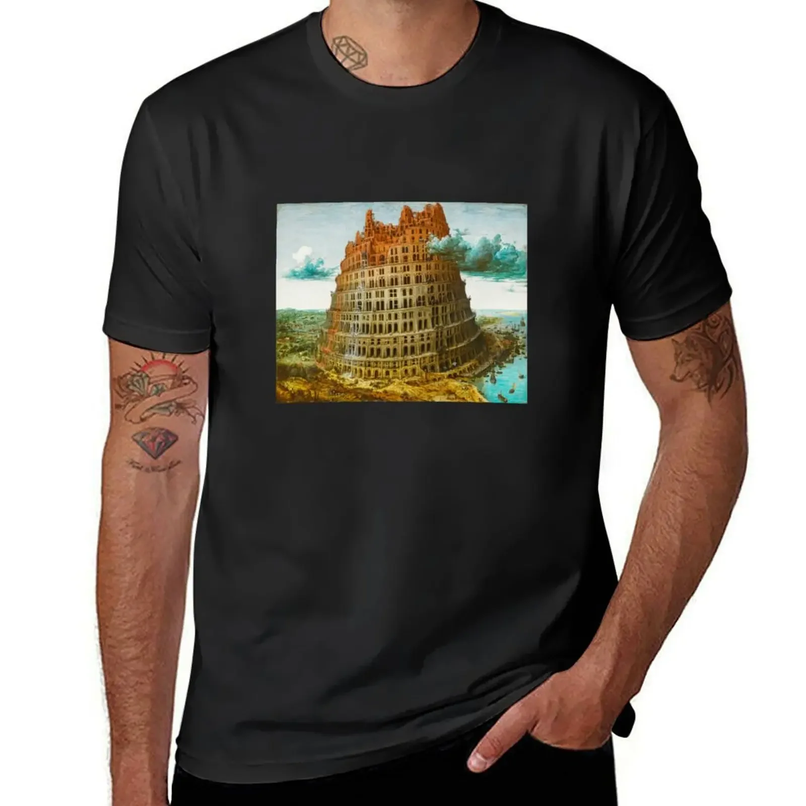 The (Little) Tower of Babel. Pieter Bruegel the Elder. T-Shirt graphic tee shirt for a boy anime stuff mens plain t shirts