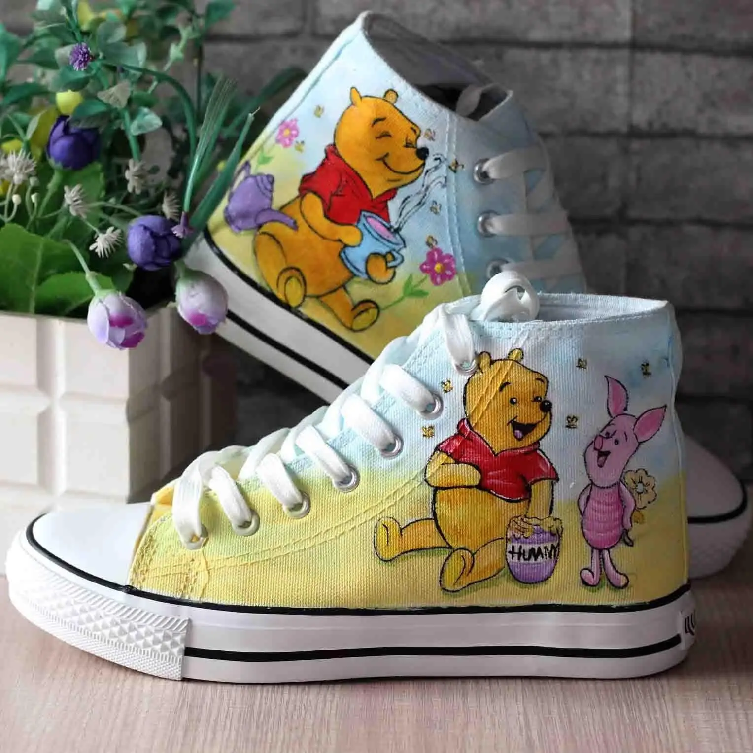 Chaussures en toile montantes Disney Winnie l'ourson, chaussures de sport décontractées unisexes, porcelet de dessin animé mignon, mode printemps et automne