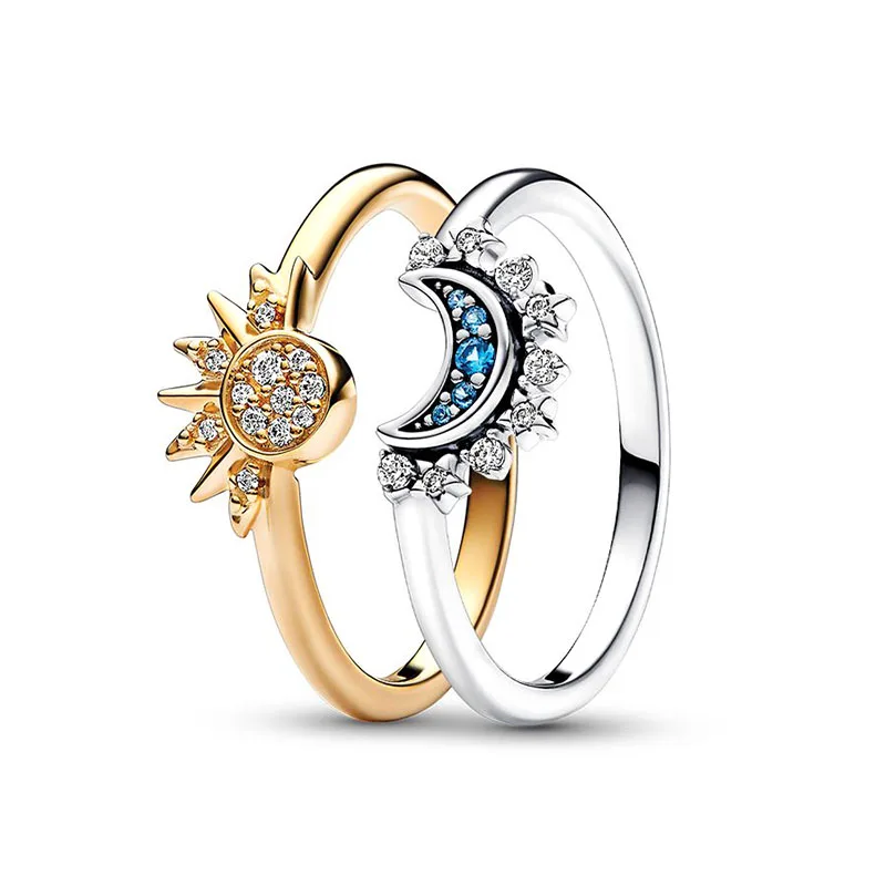 Hot Sale 2023 New 925 Silver Ring Celestial Sun & Moon Ring Set S925 Ring DIY Original Band Ring For Women Gift Fine Jewelry