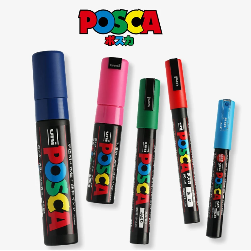 

5pcs Posca Markers 5-Size uni Acrylic Paint Pens Marcadores for Art Supplies Permanent Graffiti Drawing Coloring Fabric Painting