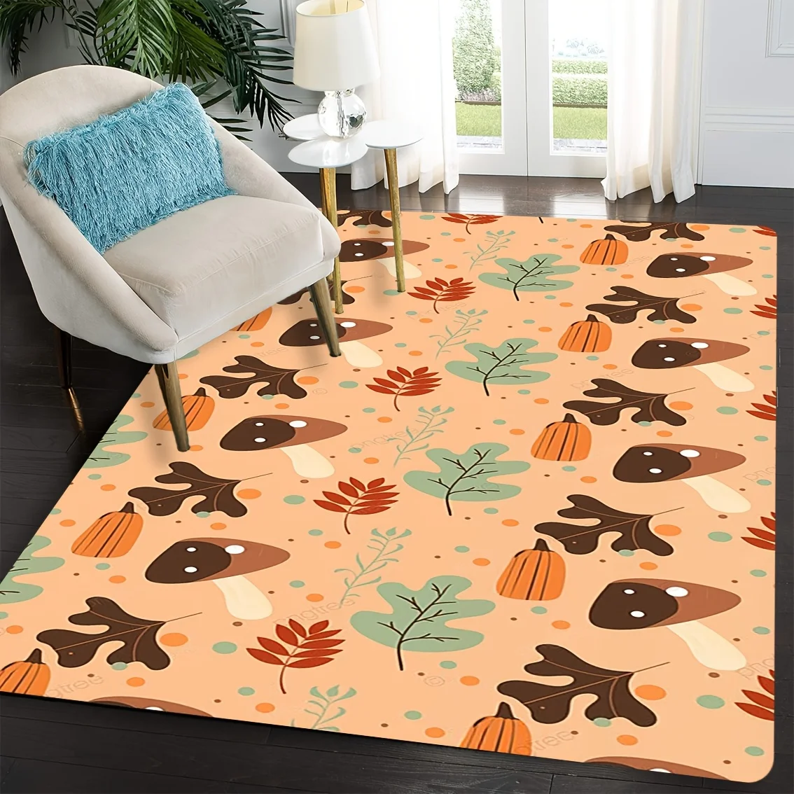 Festive Autumn Feast Motif Rectangular Rug Decorative Non Slip Door Mat Versatile Accent For Gym Dance Studio Lounge Room