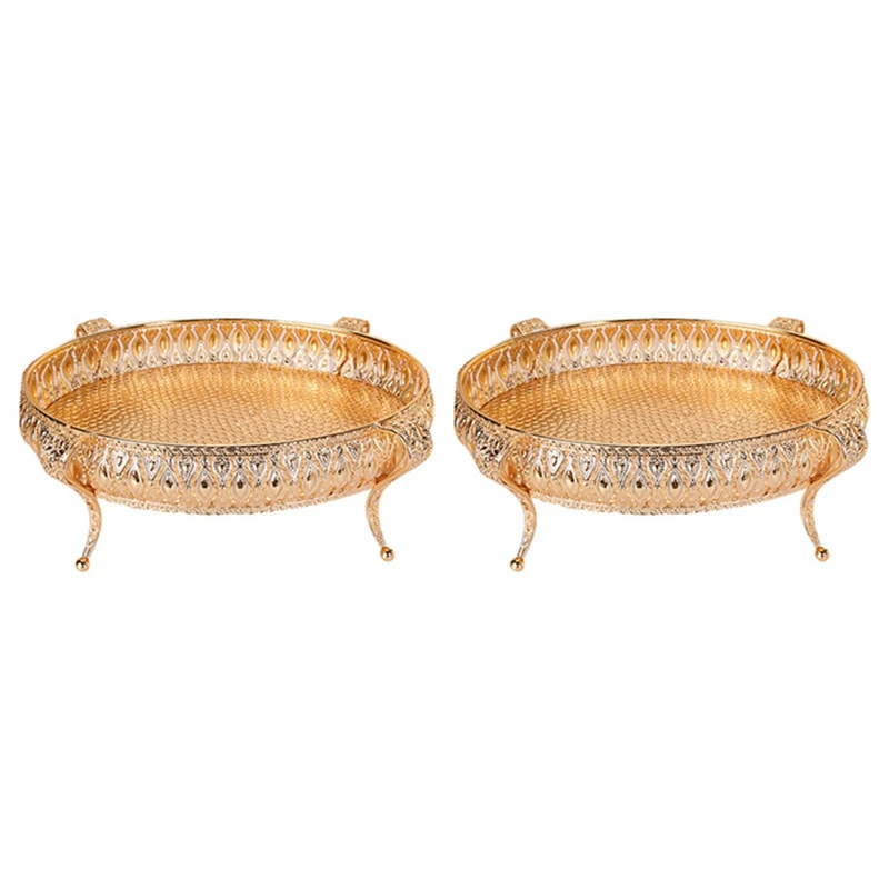 

Hot 2X Home Food Tray Creative Vintage Fruit Plate Table Snack Iron Storage Box Oval Tray Gold Fruit Basket Desk Decor