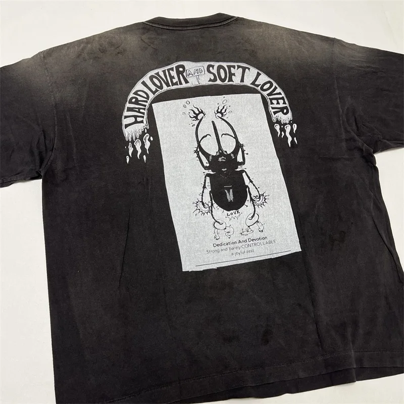 SAINT Michael Tshirts Men Women 1:1 Best Quality Skeleton Beetle Print Black Washed T-Shirts