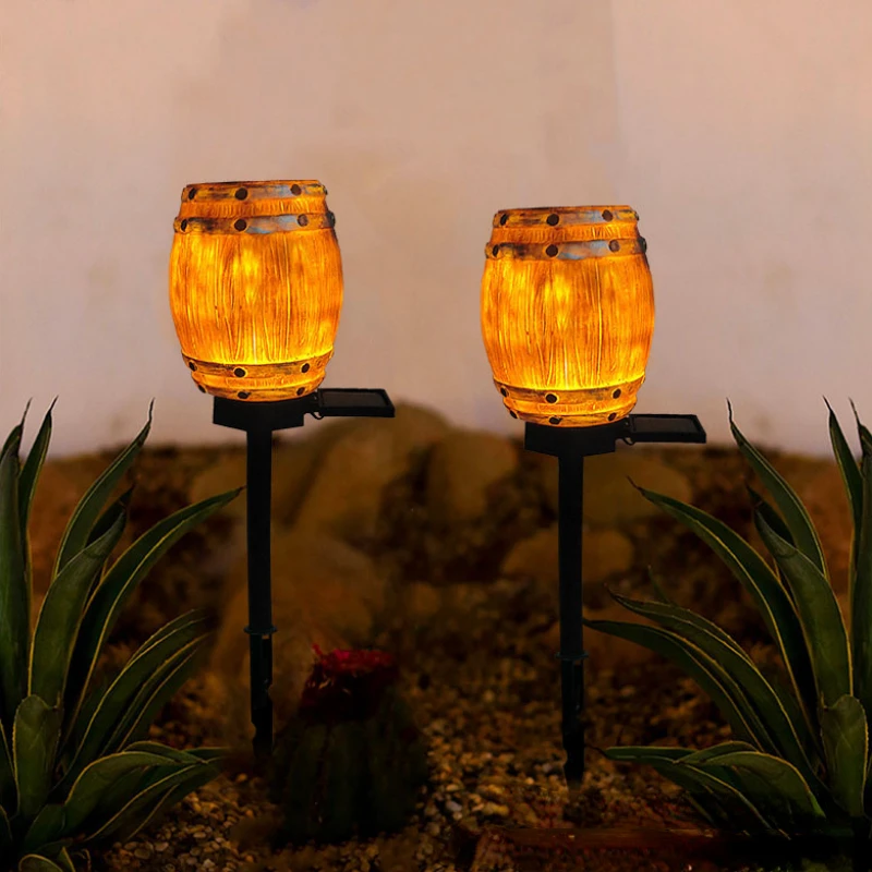 

Outdoor Solar Wine Barrels Light Waterproof Garden Art LED Solar Stake Light Pathway Patio Bucket Decorative Landscape Lamp