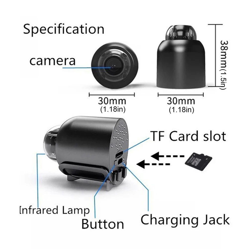720P/1080P HD аудио-видеорегистратор с обнаружением движения портативная беспроводная видеокамера 140 °   Широкий угол для домашнего офиса, магазина, склада