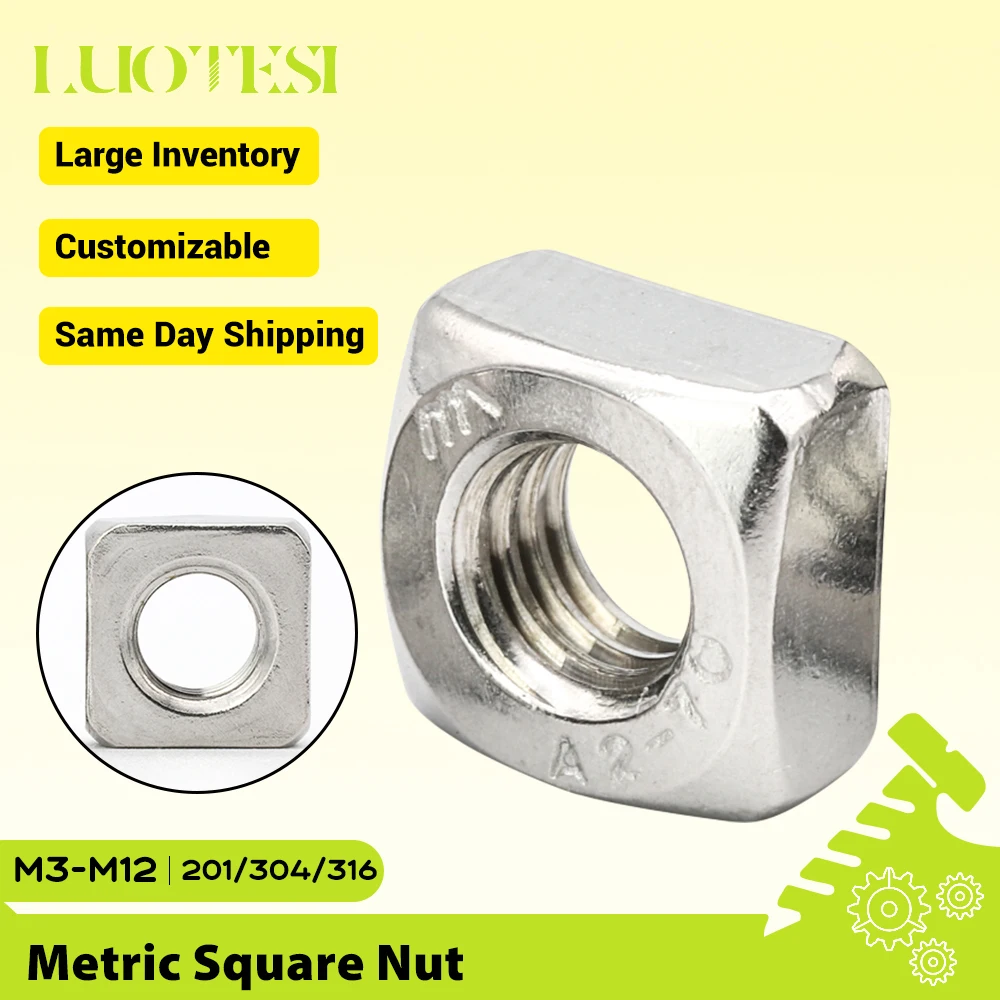 Metric Threaded Square Nuts 201/304/316 Stainless Steel M3 M4 M5 M6 M8 M10 M12 Foursquare Quadrate High Quality DIN557