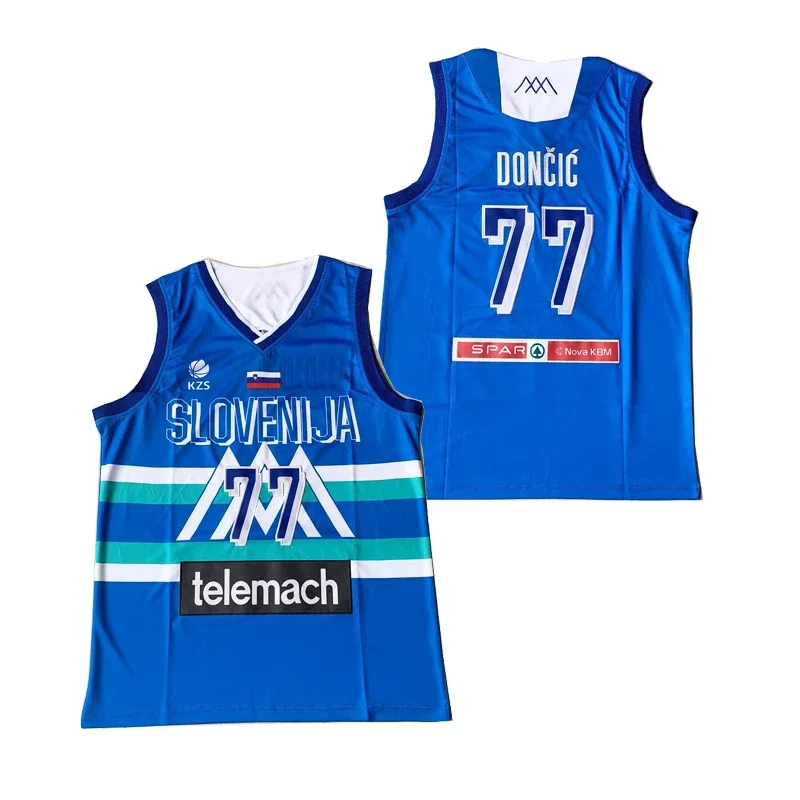 Basketball jerseys SLOVENIJA team 77 Doncic JERSEY Sewing Embroidery Outdoor sportswear cheap high quality White Blue champion