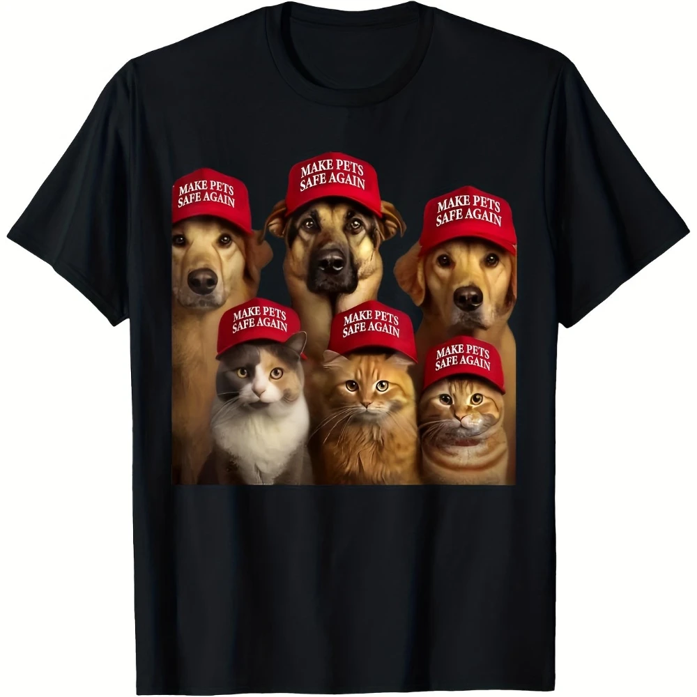Best Choice Make Pets Safe Again 2026 Debate Graphic T-Shirt for Men Casual Round Neck Tee Featuring Multi-Animal Design