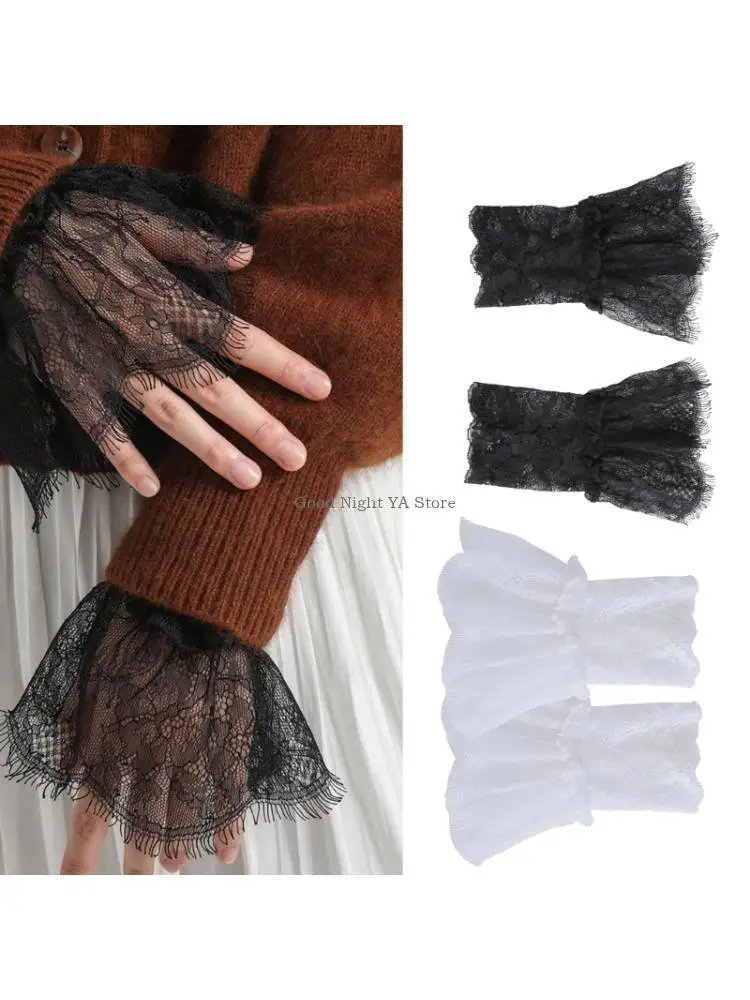 

2x элегантные манжеты на руку, кружевные манжеты с цветком на запястьях, рукава для женщин, платье, усилитель, прозрачная