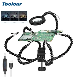 Toolour Multi Soldering Station Helping Third Hand Stand with 8PCS Flexible Arms Desk clamp Holder For PCB Welding Repair Tool