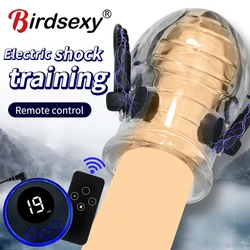 Estim Electric Shock Penis Ring Electro Trainer Massage Cup Chastity Penis Seelve Cockring For Men Dick Electrostimulation