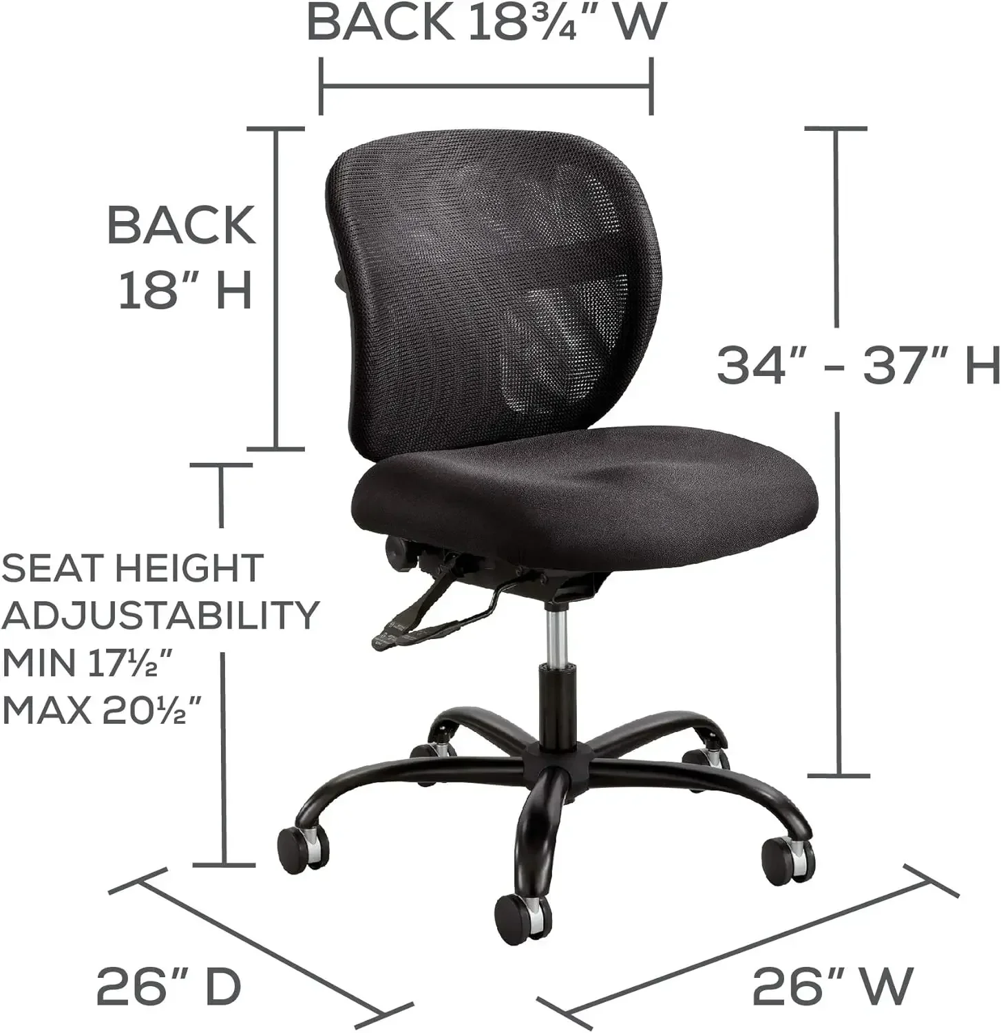 Intensive-Use Task Chair Ergonomic-Shaped Breathable Mesh Back Height-Adjustable Swivel Seat up to 500 lbs Powder-Coated