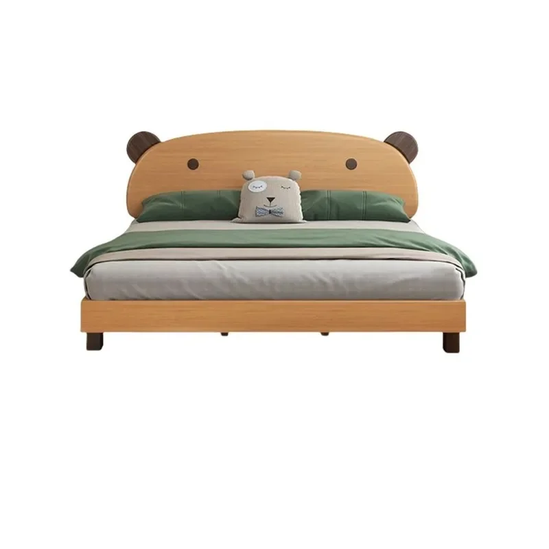 Simple children's wooden bed, bear beech double bed