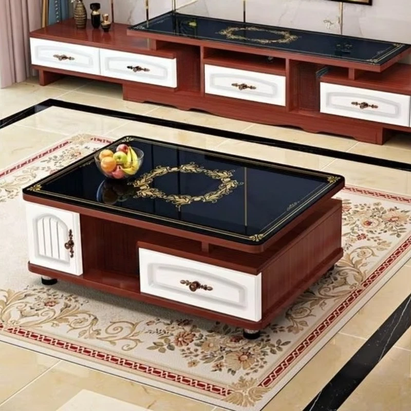 

Modern living room furniture set Wooden TV cabinet and coffee table with glass top for home office storage