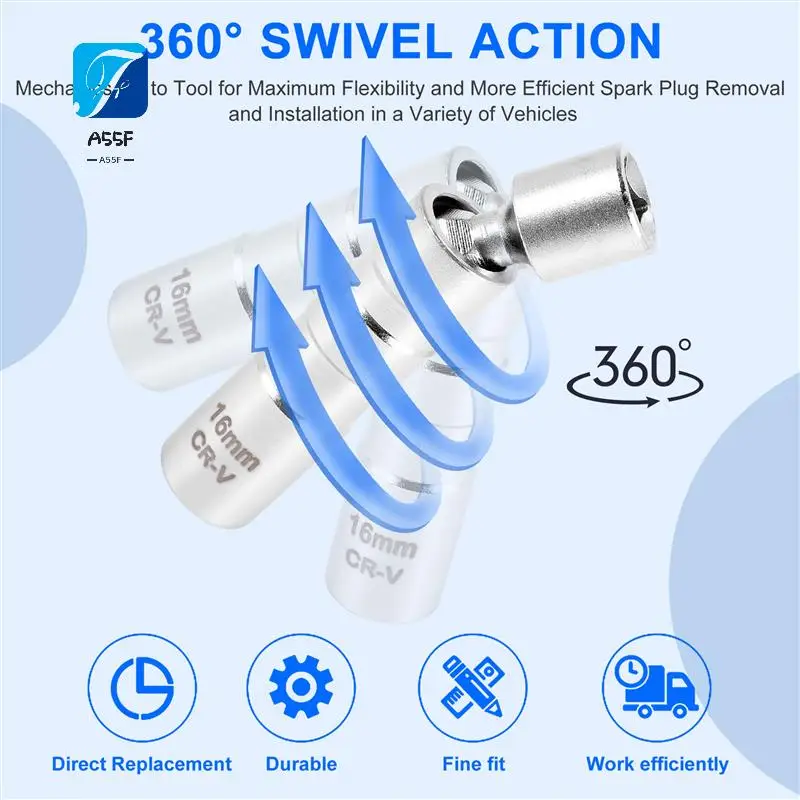 

A55F-14MM & 16MM Thin Wall Magnetic Swivel Spark Plug Socket - 3/8-Inch Drive 12-Point Spark Plug Socket Removal Tool - Swivel E