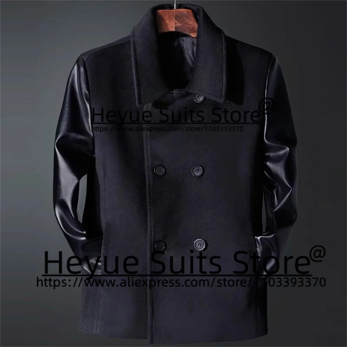 Double breasted Wool Black Elegant Suits For Men Slim Fit Stand Collar Formal 2 Pieces Sets Business Male Blazer Costume Homme