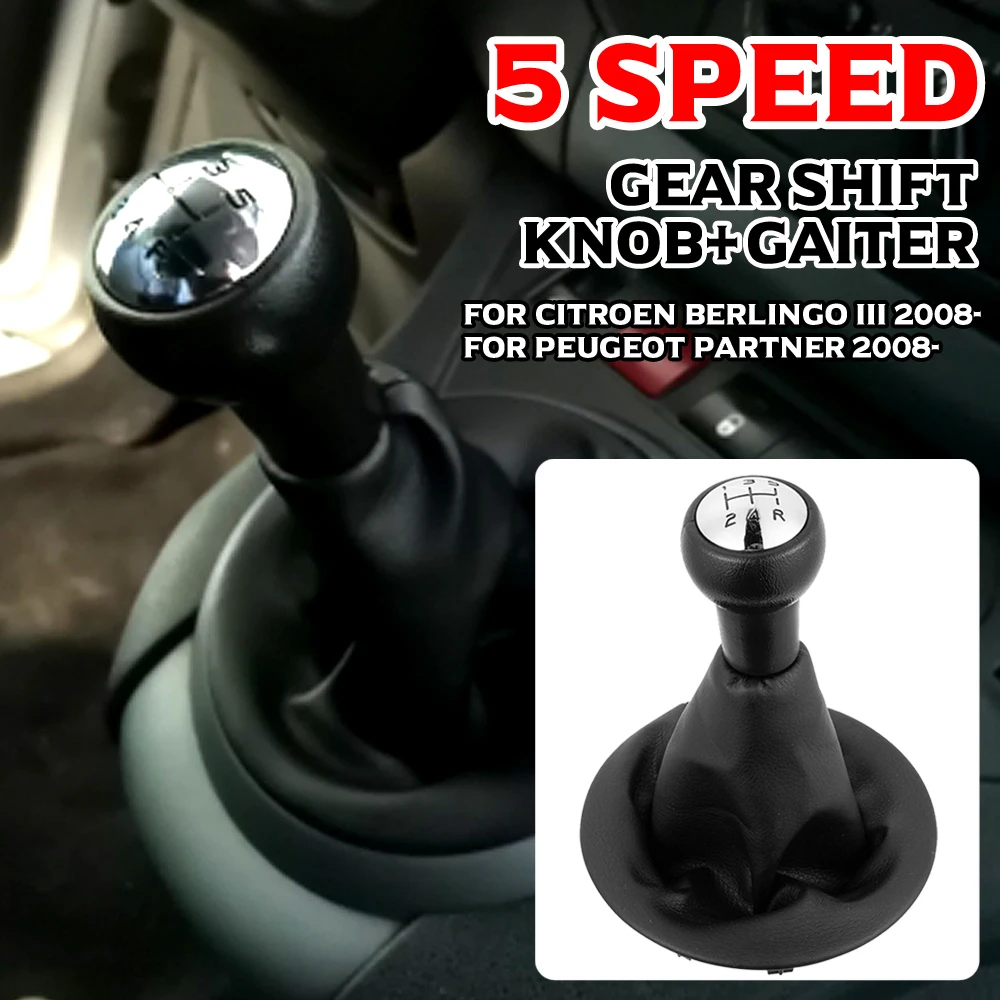Car Gear Shift Knob Lever Shifter Stick Gaiter Boot Cover PU Leather for Citroen Berlingo III MK3 for Peugeot Partner 2008-on