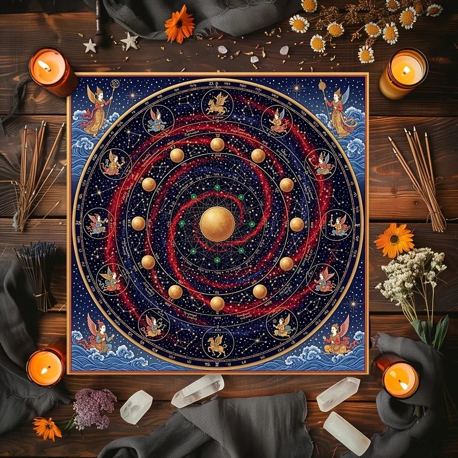 Cosmic Tarot Astrology Tablecloth Mat Zodiac Divination Cloth Mystical Tarot Spread Boho Decor 60x60cm Premium Gift