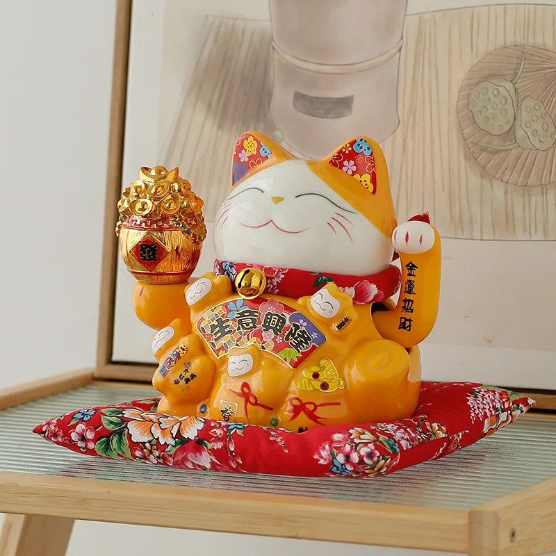 

Chinese Lucky Waving Cat Beckoning Maneki Neko Gold Fortune Feng Shui 7Inch Electric Swinging Gold Ingots Attract Wealth Cat