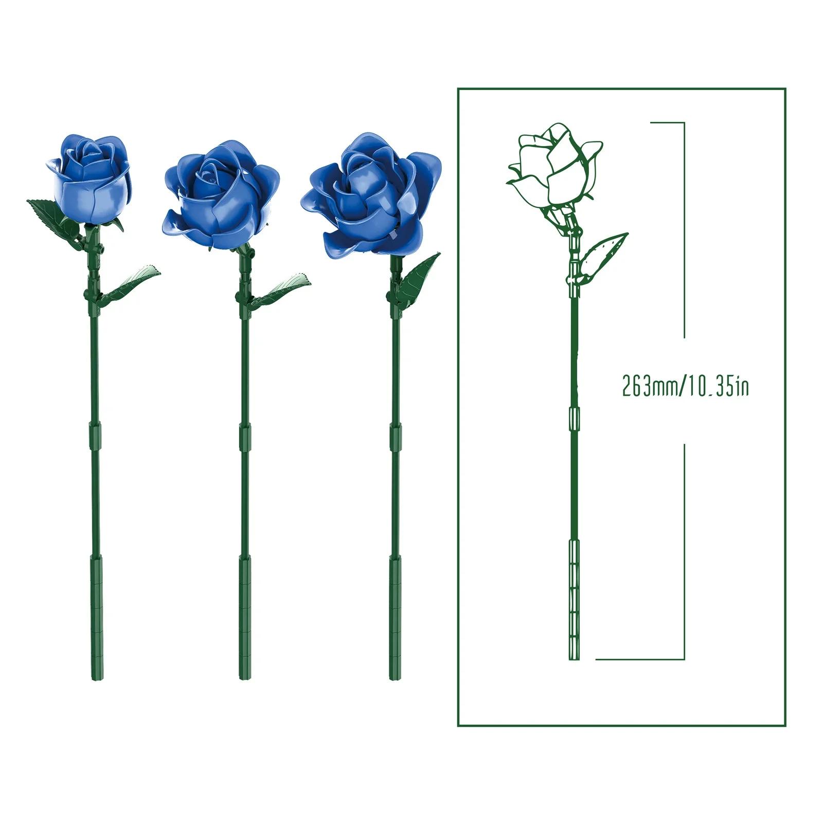 Simulation 585pcs Blue/Pink/Yellow Rose Bouquet Model Building Blocks Black Flower Set Girl Gifts Assembled Ornament Bricks Toys