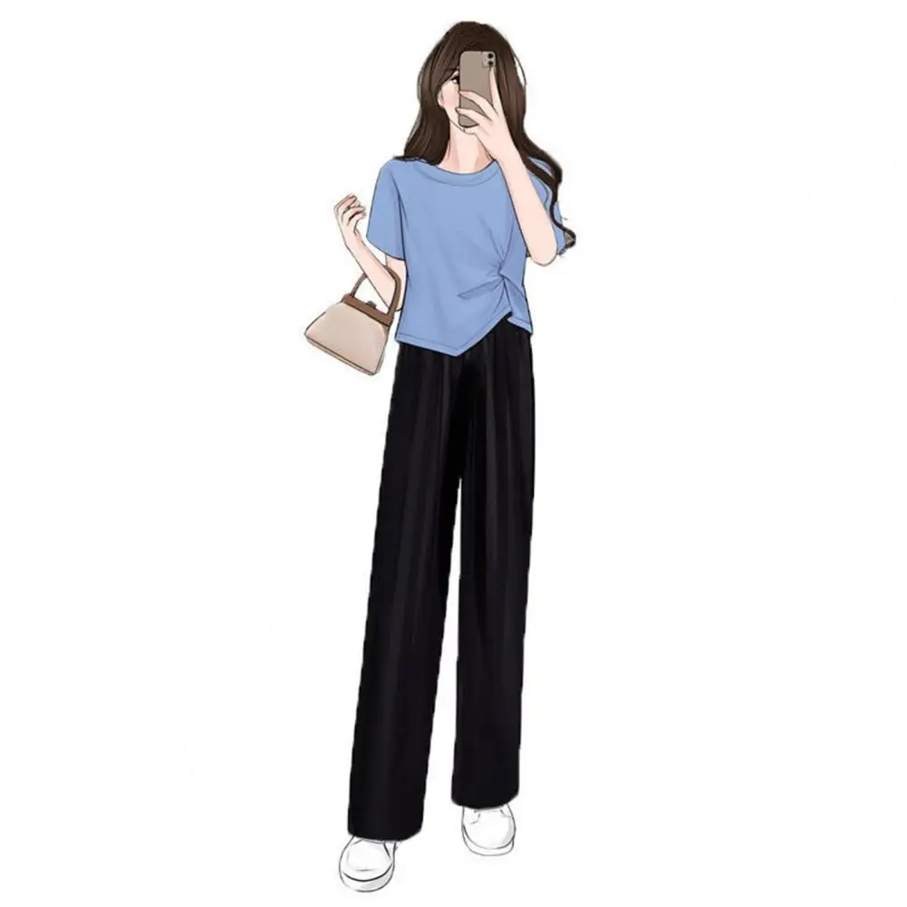 2Pcs/Set Sweet Women Summer Tracksuit Irregular Hem Daily Wear O Neck Workout Top Trousers Suit