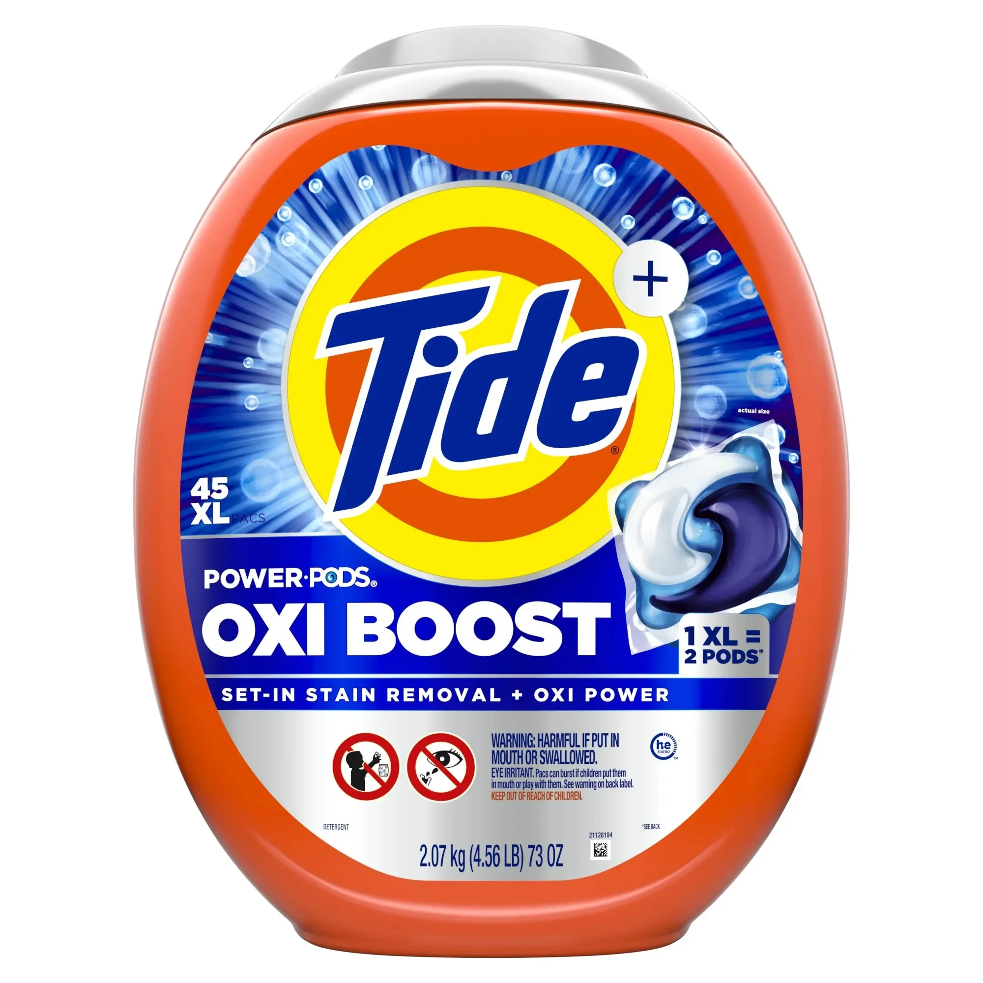 كبسولات الغسيل (عد 45)، تركيبة 3 في 1 مع مزيل البقع ومشرق للغسالات القياسية عالية الكفاءة