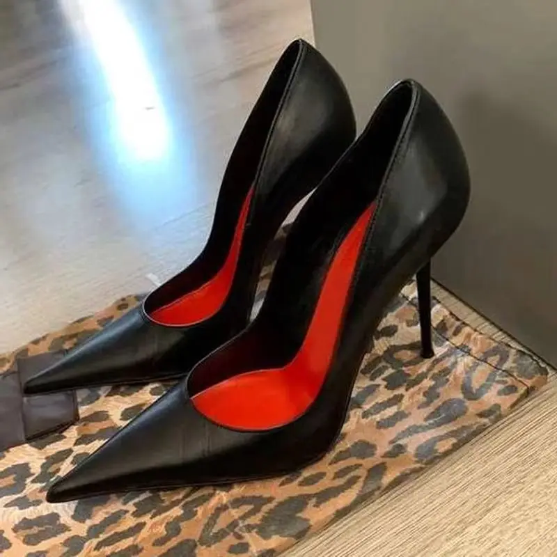 Black Patent Leather 12CM Stiletto Heel Pumps Pointy Toe Slip-on Metal Heels Party Dress Shoes Girls Customized
