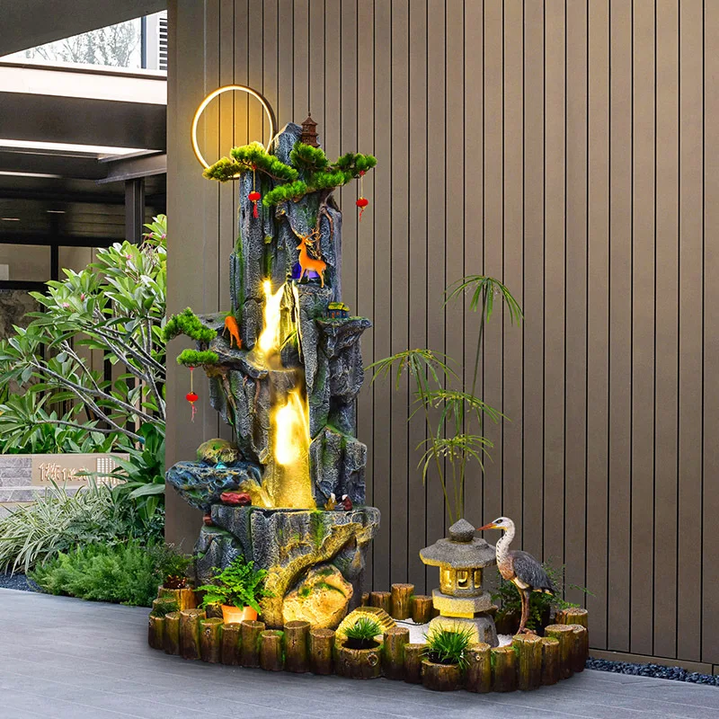 Chinese-style flowing water ornament circulating water under the stairs landscaping balcony corner rockery fountain floor-to-cei