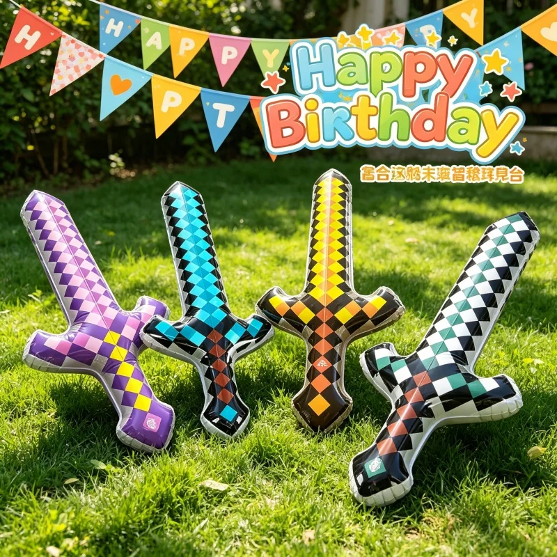Ornement de sabre doré style pixel avec pierres précieuses, accessoire créatif pour jeux de divertissement à domicile, ensemble d'articles pratiques pour les fêtes et les vacances