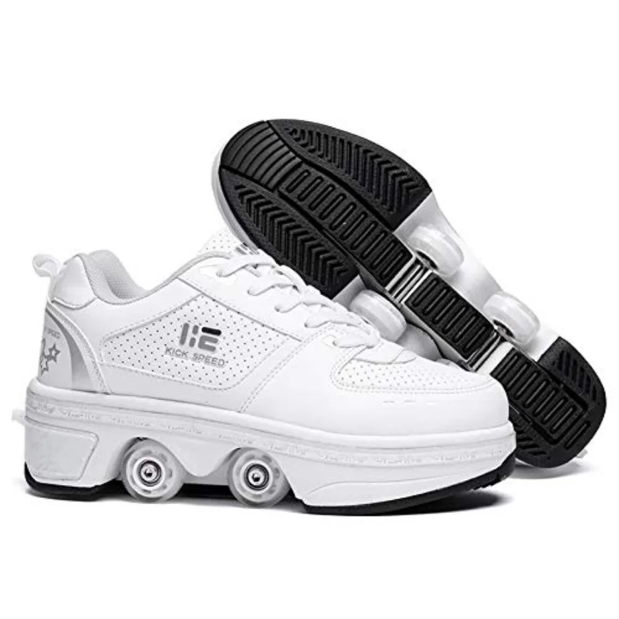 2-in-1 Roller Skates and Sneakers Unisex Retractable Wheels Outdoor Fun and Fitness Kick Roller Shoes