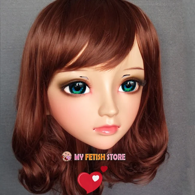 (Jun-04) femme douce fille résine demi-tête Kigurumi BJD yeux Crossdress Cosplay japonais Anime rôle Lolita masque avec yeux et perruque