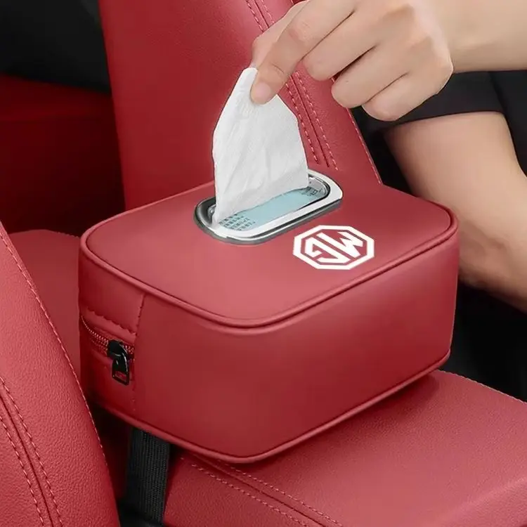 Leather Car Tissue Holder Storage Bag With MG Logo Fit MG ZS EV MG4 MG5 MG6 HS GS, Car Seat Back Tissue Box Accessories