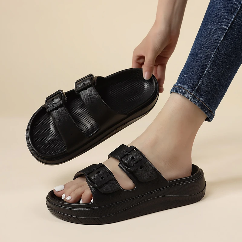 Indoor Thick Platform Cloud Slippers Women Double Buckle Soft Sole Pillow Slides Woman Birken Sandals Summer Beach Flip Flops