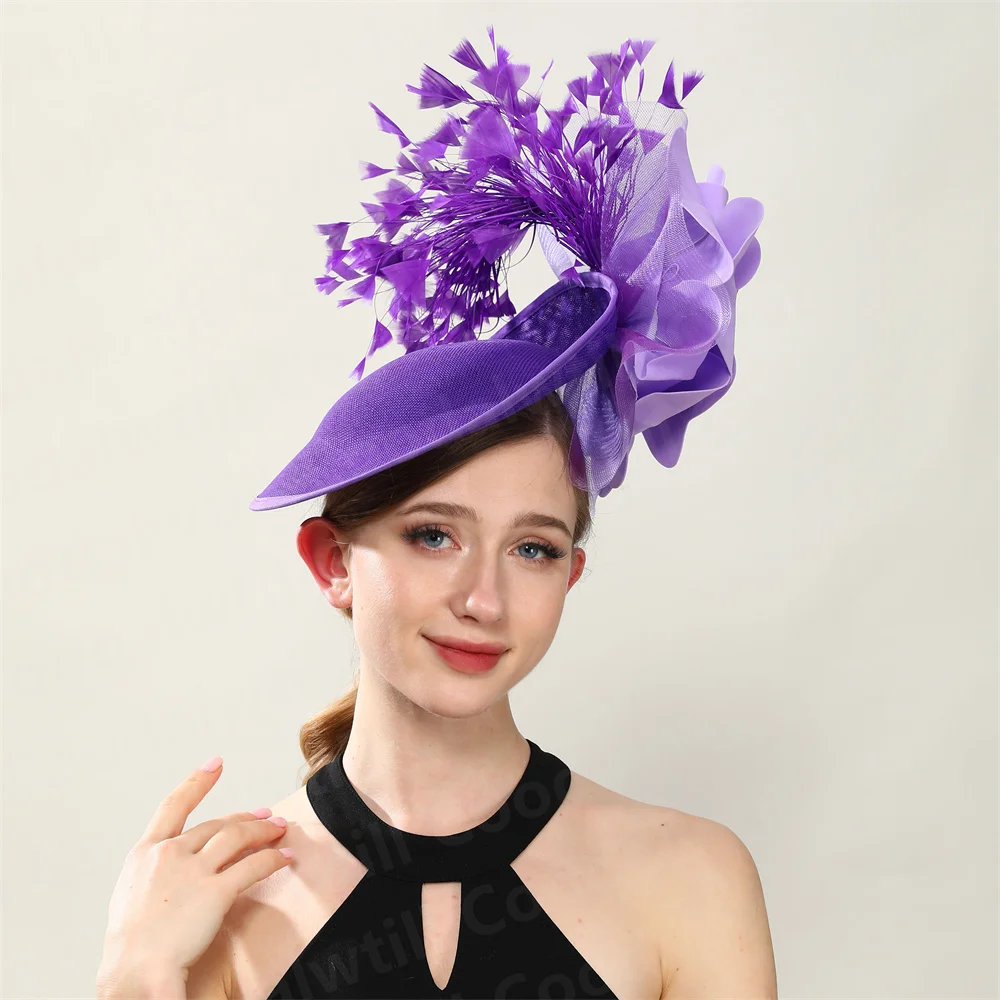 Purple Wedding Fascinator Hat Women Church Cocktail Pillbox Cap Ladies Party Tea Chapeau Cap Headband WomanWedding Millinery