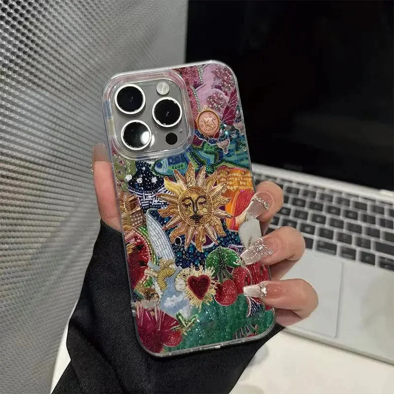 Planet Fruit Trendry Graphic Phone Case for IPhone 16 15 14 13 12 11 17 Air SE2 SE 8 7 Plus Pro Max 16E Feather Texture Cover