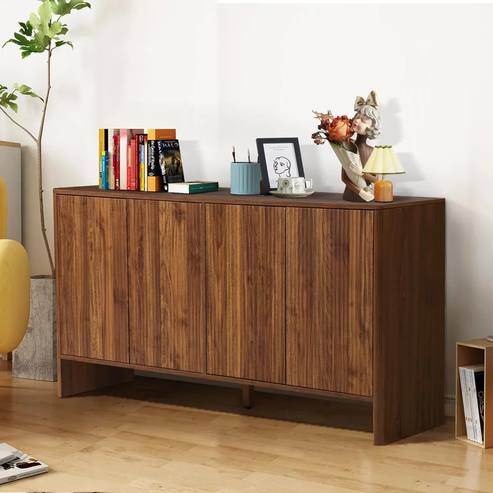 

Sideboard Buffets Cabinet, Modern Accent Storage Cabinet with 4 Fluted Doors and Adjustable Shelves(Walnut)