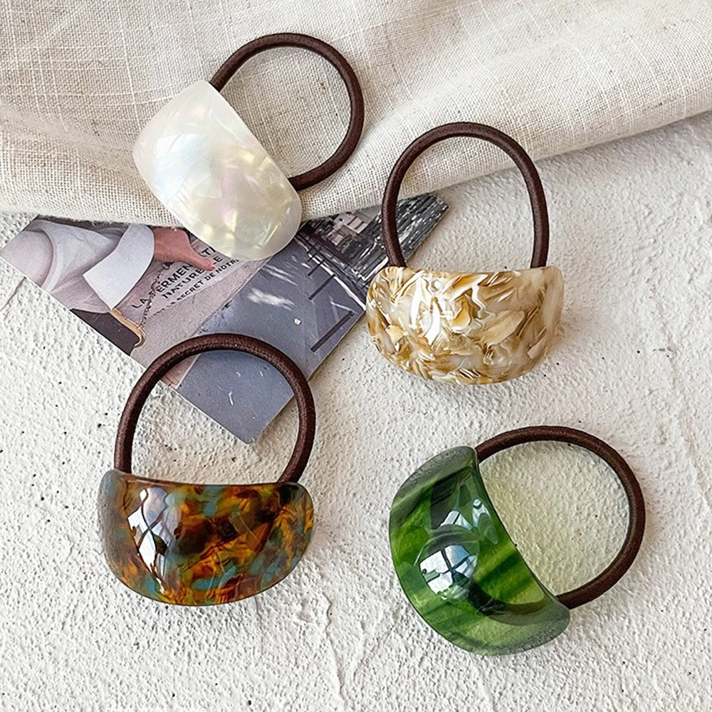 Mode Acetat Geometrische Haar Manschette Halb-Bogen Pferdeschwanz Halter Gummibänder Gummibänder Frauen Mädchen Haar Seile Täglichen Kopfbedeckungen – Detail 7