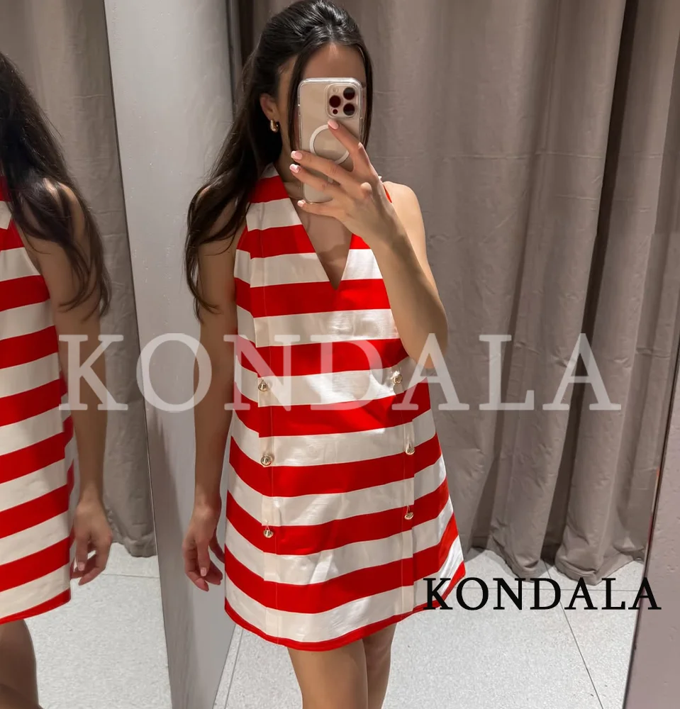 KONDALA Damen Lässiges Gestreiftes Tanktop-Kleid 2026 Sommer Trendiges Ärmelloses Kurzes Urlaubskleid Damen Mode Strand Party Süßes Kleid